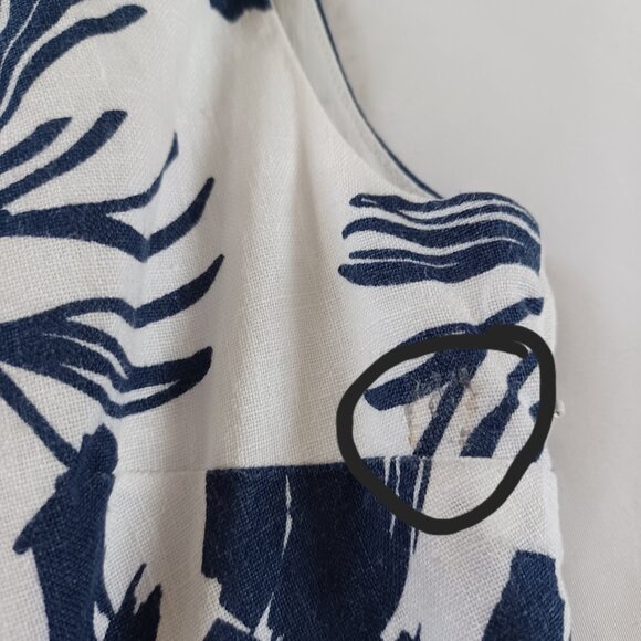 Per Una Floral Linen Dress Pure Linen Blue White Sleeveless Tropical Size 10 - Picture 6 of 14